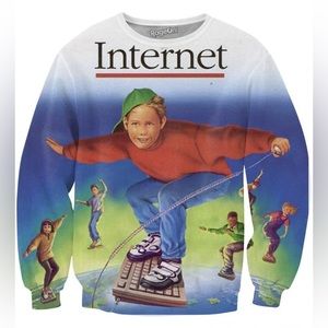 RageOn Funny 90s Throwback Retro Surfing the Internet Meme Sweatshirt (XS)